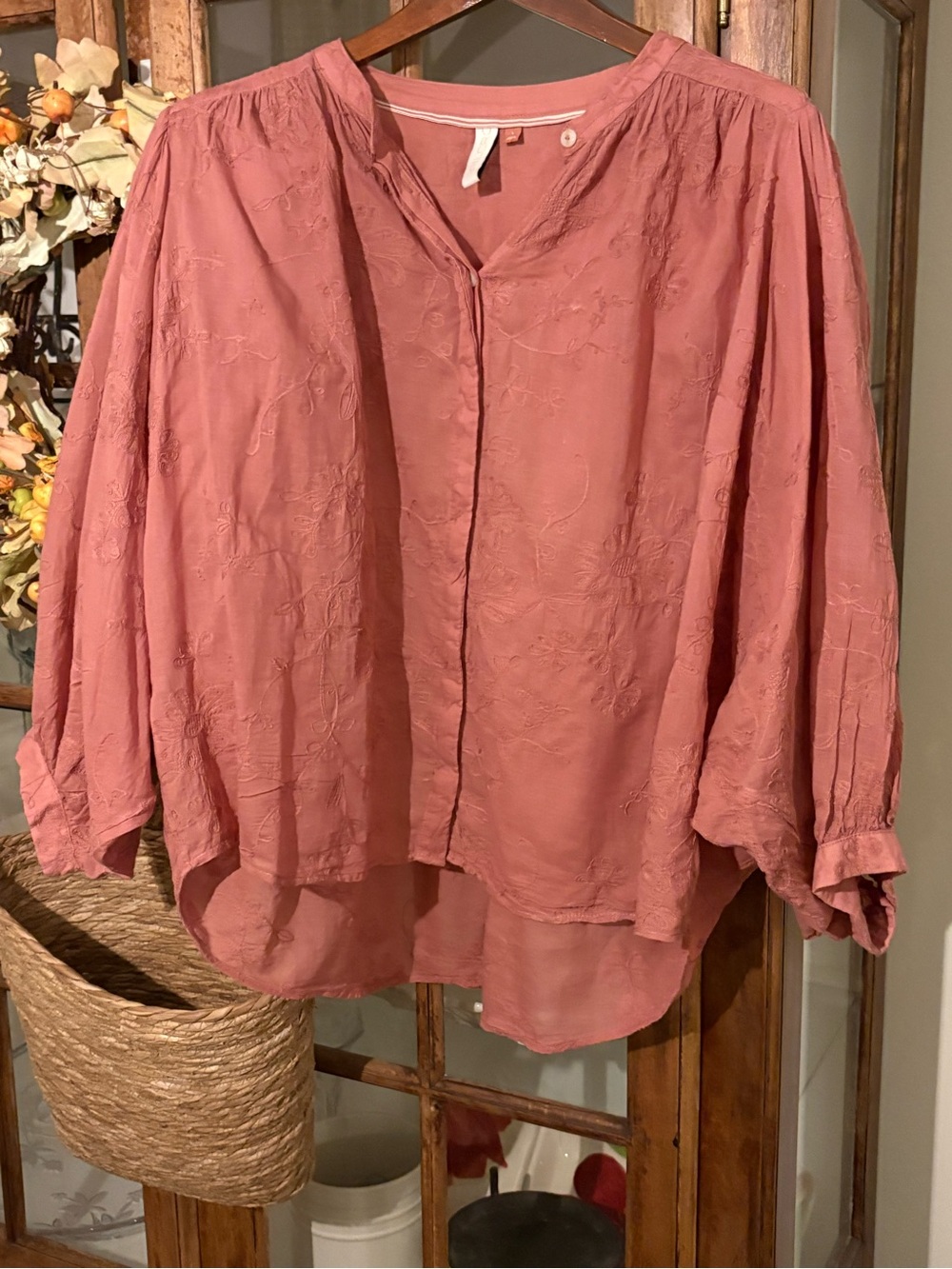 Pilcro Dusty Rose Embroidered Button-Front Blouse